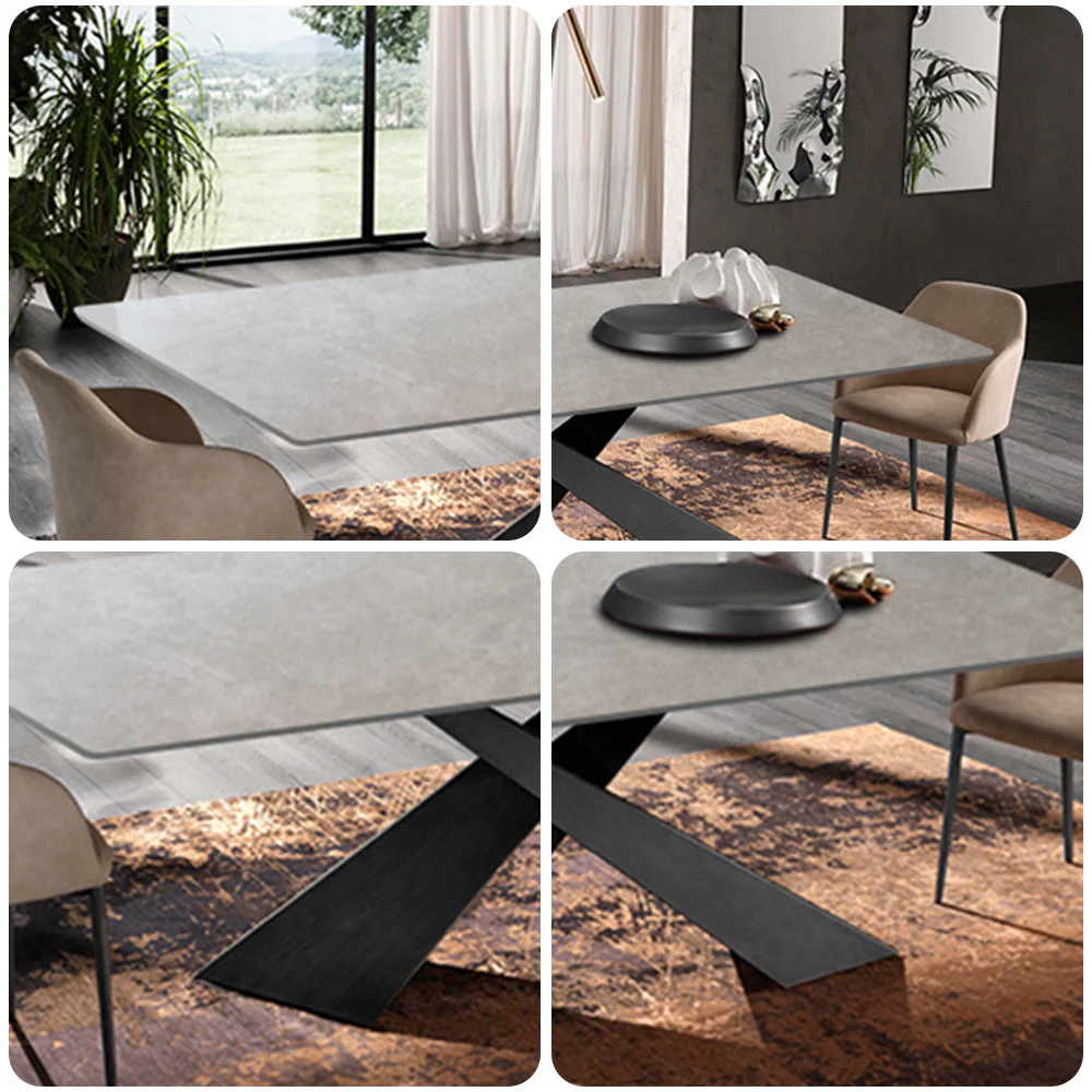 LIVARA DT1098 140/160/180cm Length Sintered Stone Tabletop Dining Table Carbon Steel Legs - Image 5