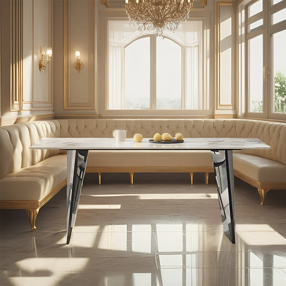 LIVARA DT1176 140/160/180cm Length 12mm Thickness Sintered Stone Tabletop Dining Table Stainless Steel Frame - Image 2