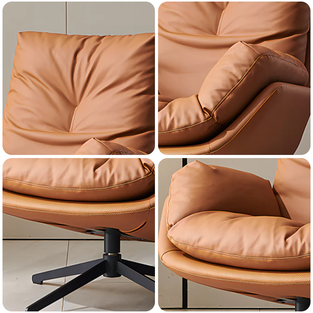 LIVARA EC1048 Microfiber Leather Fabric Leisure Chair With Footstool 360-degree Swivel - Brown - Image 4