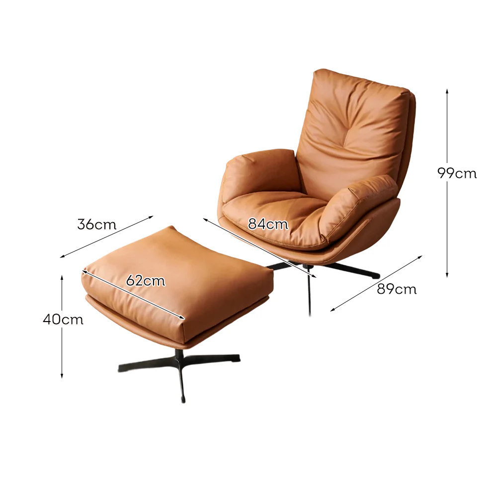 LIVARA EC1048 Microfiber Leather Fabric Leisure Chair With Footstool 360-degree Swivel - Brown - Image 5
