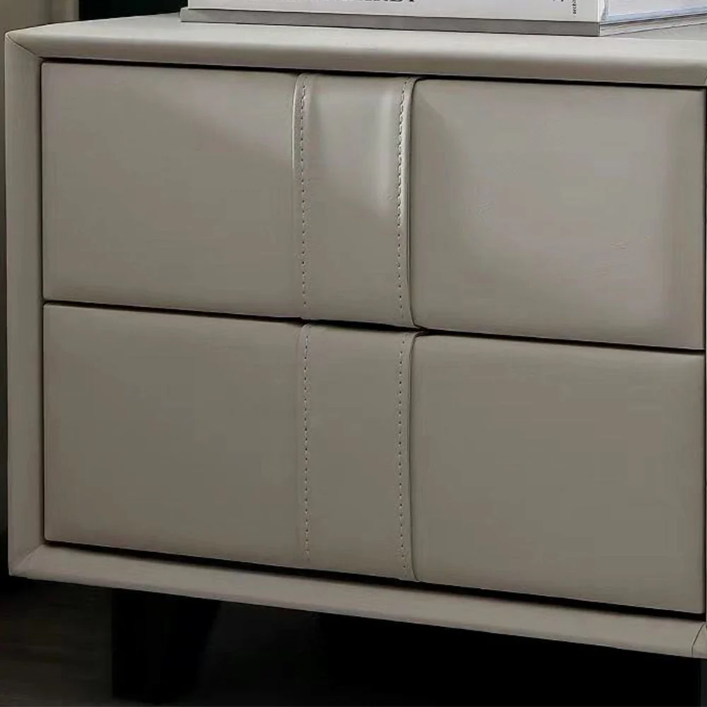 LIVARA NT1024 Modern Minimalist Style Upholstered MDF Bedside Table Small Side Cabinet - White - Image 5
