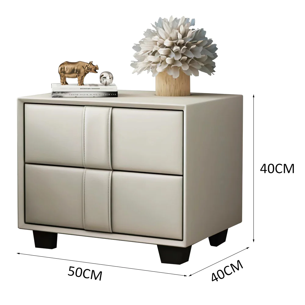 LIVARA NT1024 Modern Minimalist Style Upholstered MDF Bedside Table Small Side Cabinet - White - Image 6