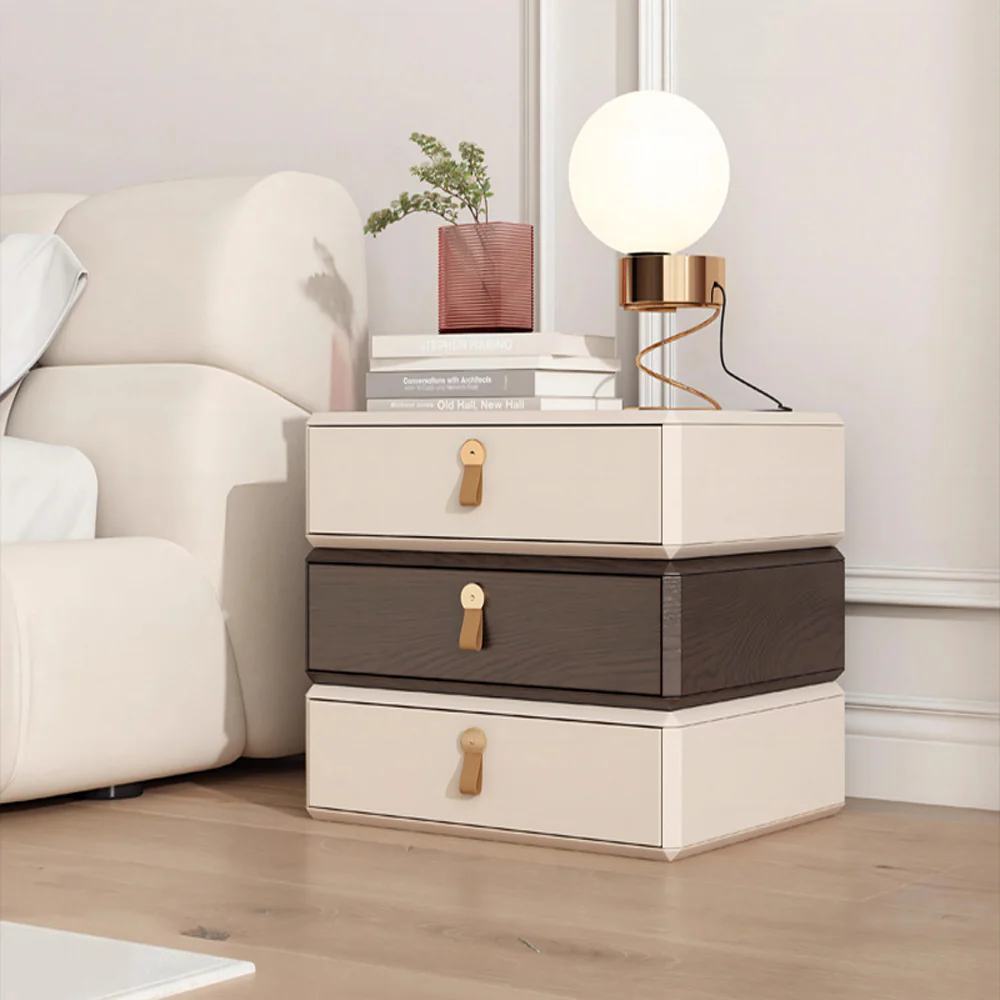 LIVARA NT1036 Rotating Bedside Table with Faux Leather Surface and Solid Wood Drawer, Velvet Lined - Image 2