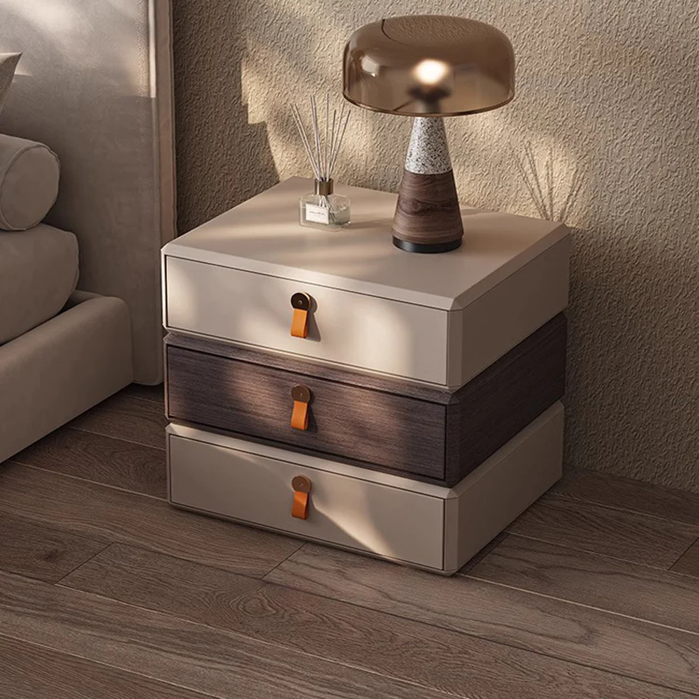 LIVARA NT1036 Rotating Bedside Table with Faux Leather Surface and Solid Wood Drawer, Velvet Lined - Image 3