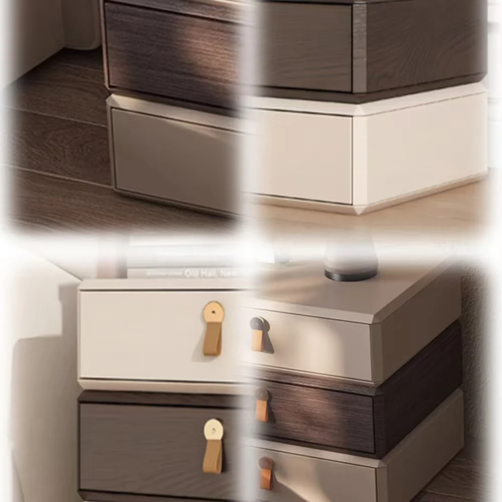 LIVARA NT1036 Rotating Bedside Table with Faux Leather Surface and Solid Wood Drawer, Velvet Lined - Image 4