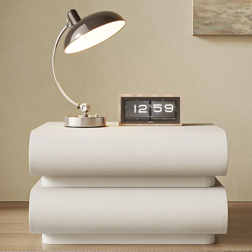 LIVARA-NT1070 Solid Wood Leather Upholstered Curved Design - Bedside Table - Image 3