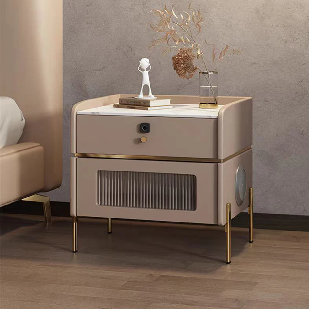 LIVARA NT1071 Solid Wood Sintered Stone Top Bluetooth Speaker Stainless Steel Hardware - Bedside Table - Image 2