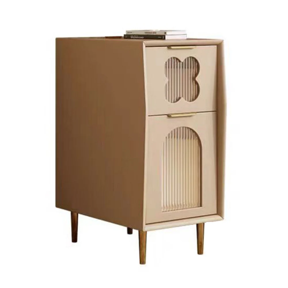 LIVARA NT1080 Faux Leather Upholstery and Metal Legs - Solid Wood Bedside Table