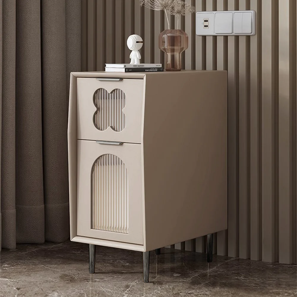 LIVARA NT1080 Faux Leather Upholstery and Metal Legs - Solid Wood Bedside Table - Image 2