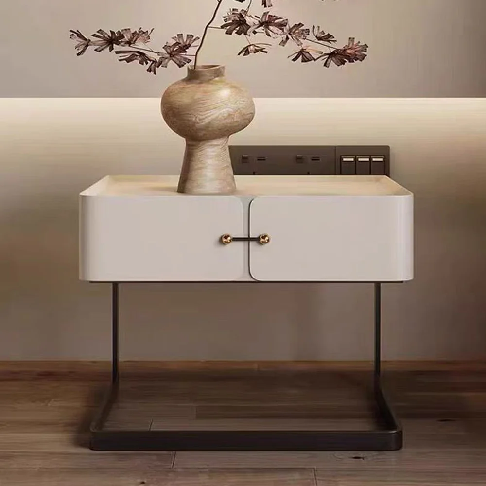 LIVARA NT1390 Baking Paint Finish Metal Base Frame - Solid Wood Bedside Table - Image 3