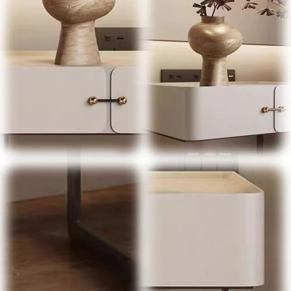 LIVARA NT1390 Baking Paint Finish Metal Base Frame - Solid Wood Bedside Table - Image 4