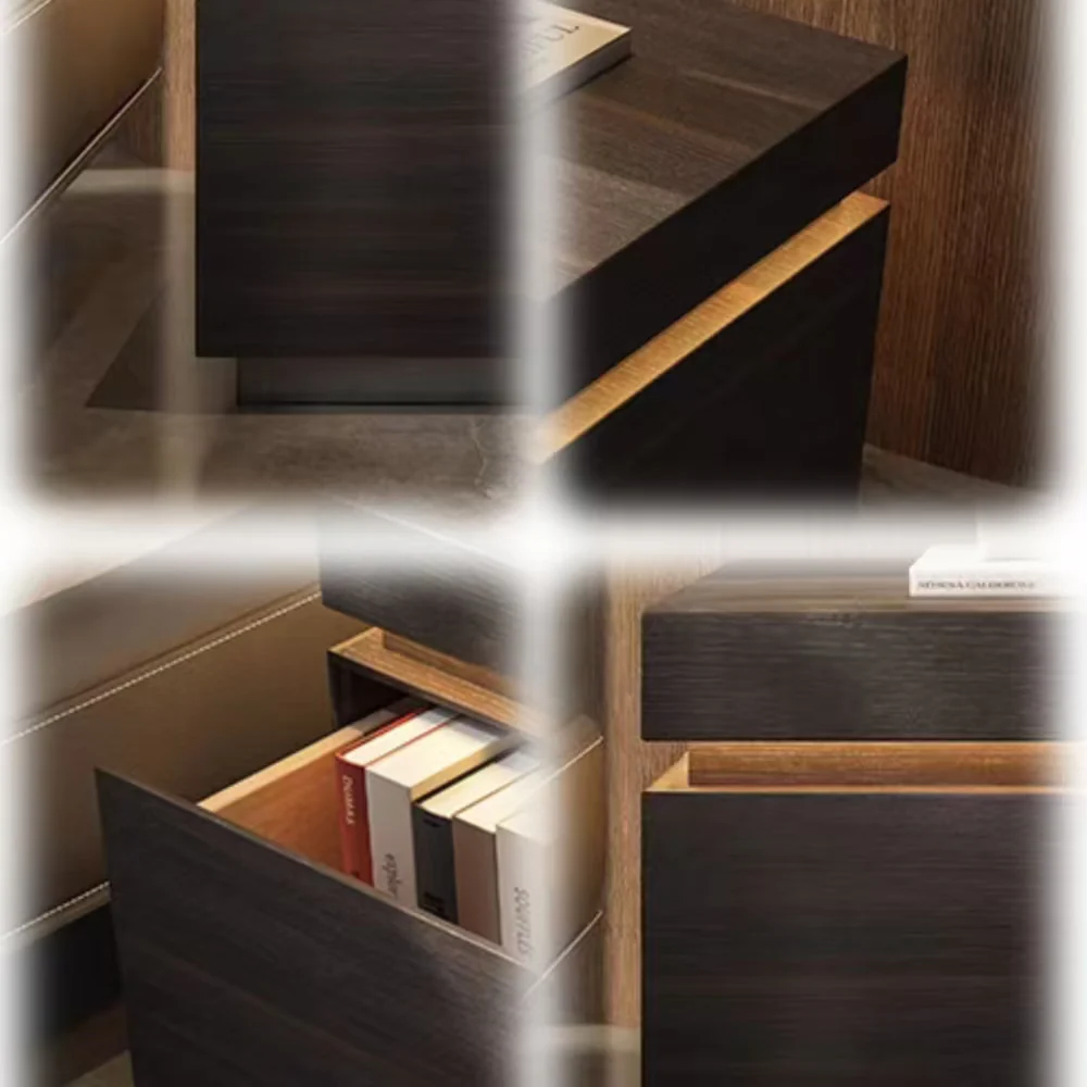 LIVARA NT1393 Eco-Friendly Board Wood Veneer Drawer LED Light Bedside Table - Image 5