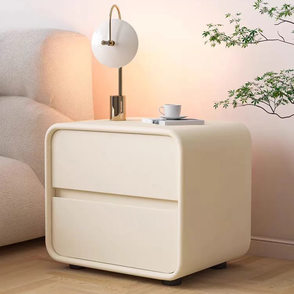LIVARA NT1399 Faux Leather Upholstery and Metal Legs - Solid Wood Bedside Table - Image 2