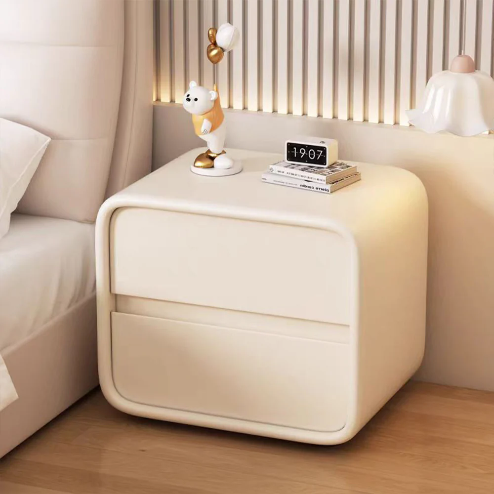 LIVARA NT1399 Faux Leather Upholstery and Metal Legs - Solid Wood Bedside Table - Image 3