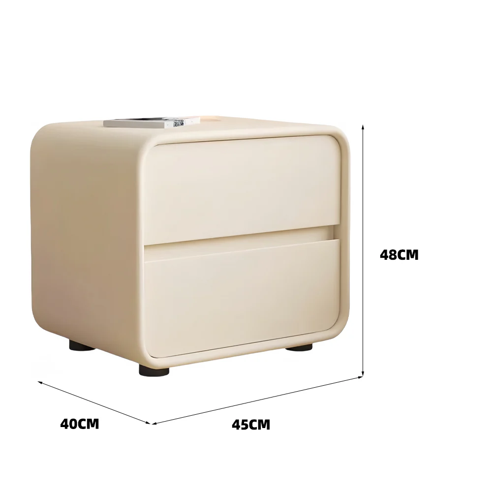LIVARA NT1399 Faux Leather Upholstery and Metal Legs - Solid Wood Bedside Table - Image 4