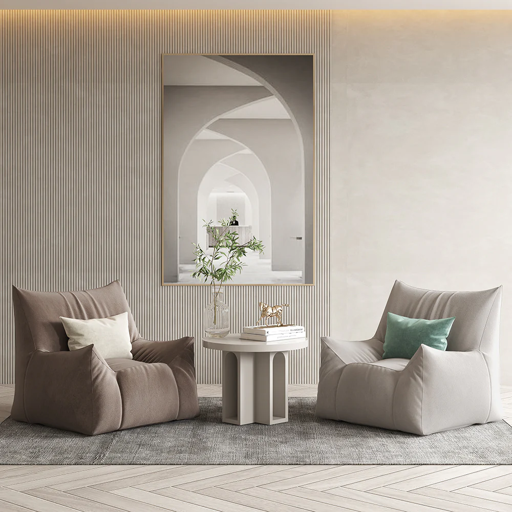 LIVARA Cream-Style Single Velvet Sofa With A Throw Pillow - Image 2