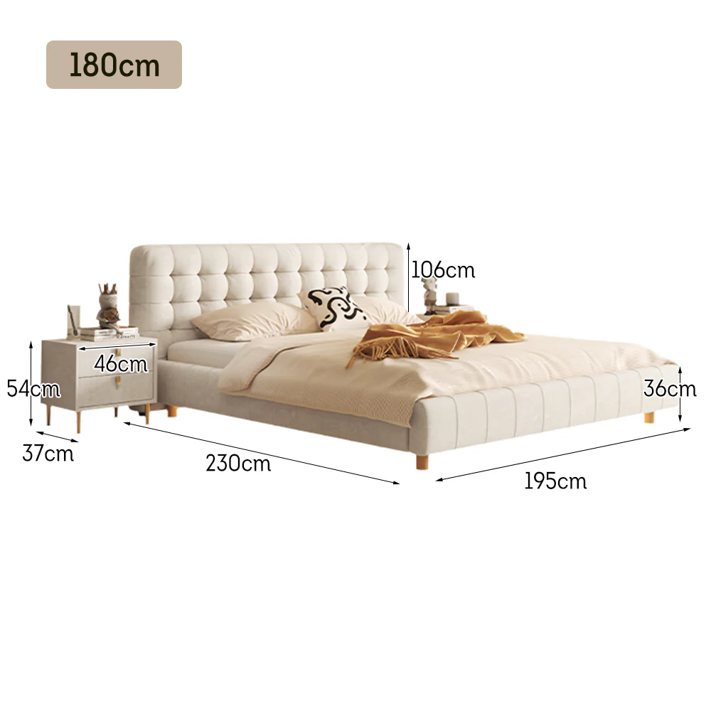 LIVARA SM1019 150/180cm Matte Fabric Sensor Light Bed With Two Bedside Tables - Beige - Image 10