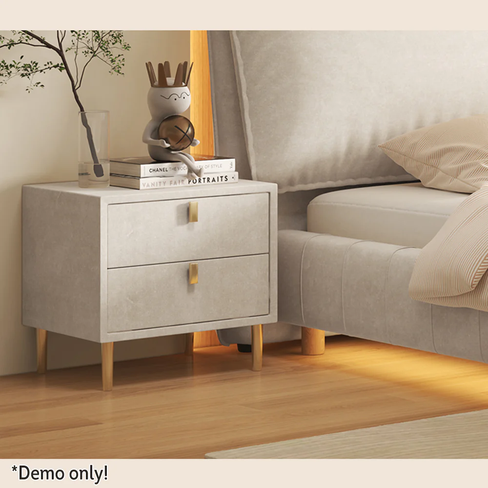LIVARA SM1019 150/180cm Matte Fabric Sensor Light Bed With Two Bedside Tables - Beige - Image 6