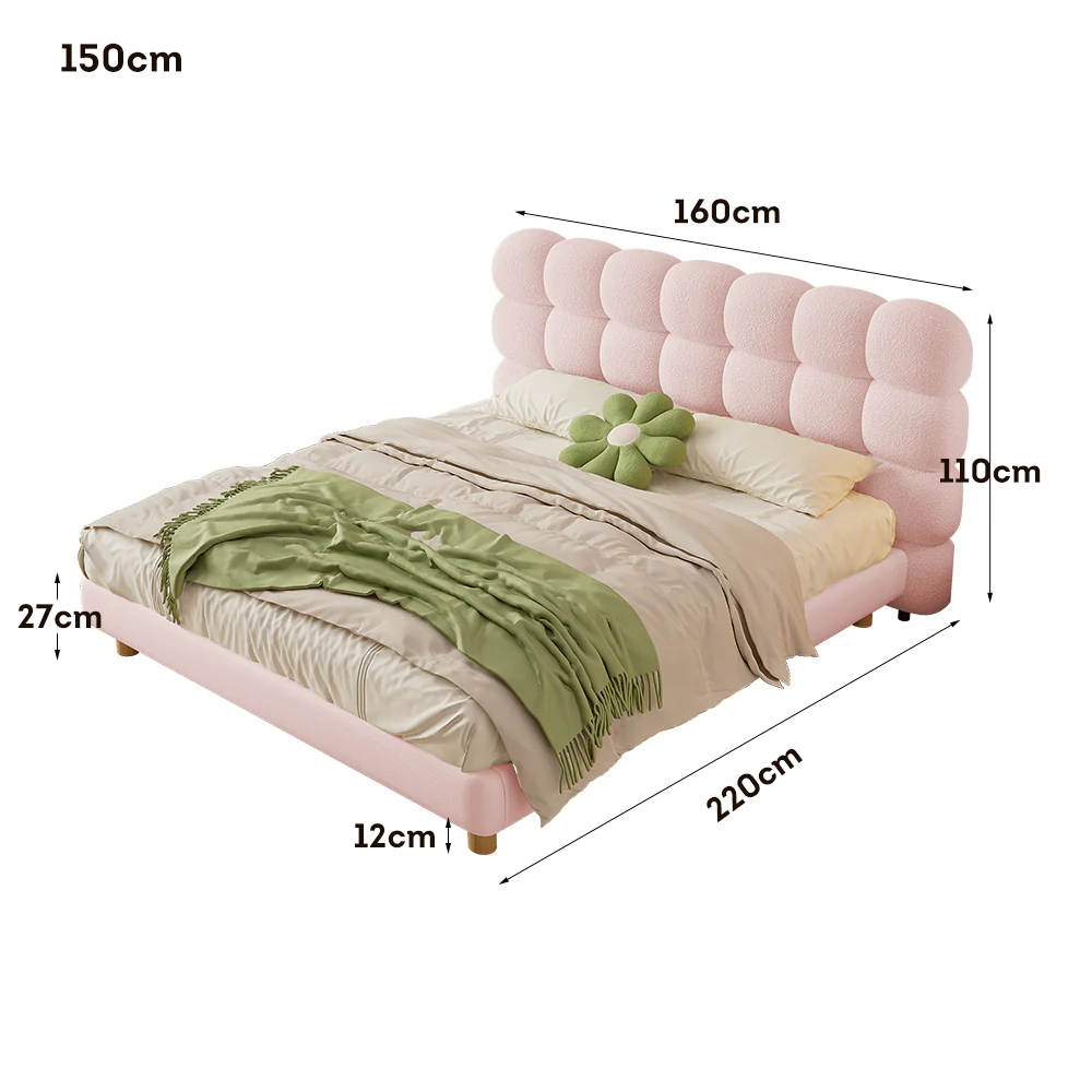 LIVARA Lazy Style 1031 Solid Wood Frame 150-180cm Double Bed - Pink - Image 7