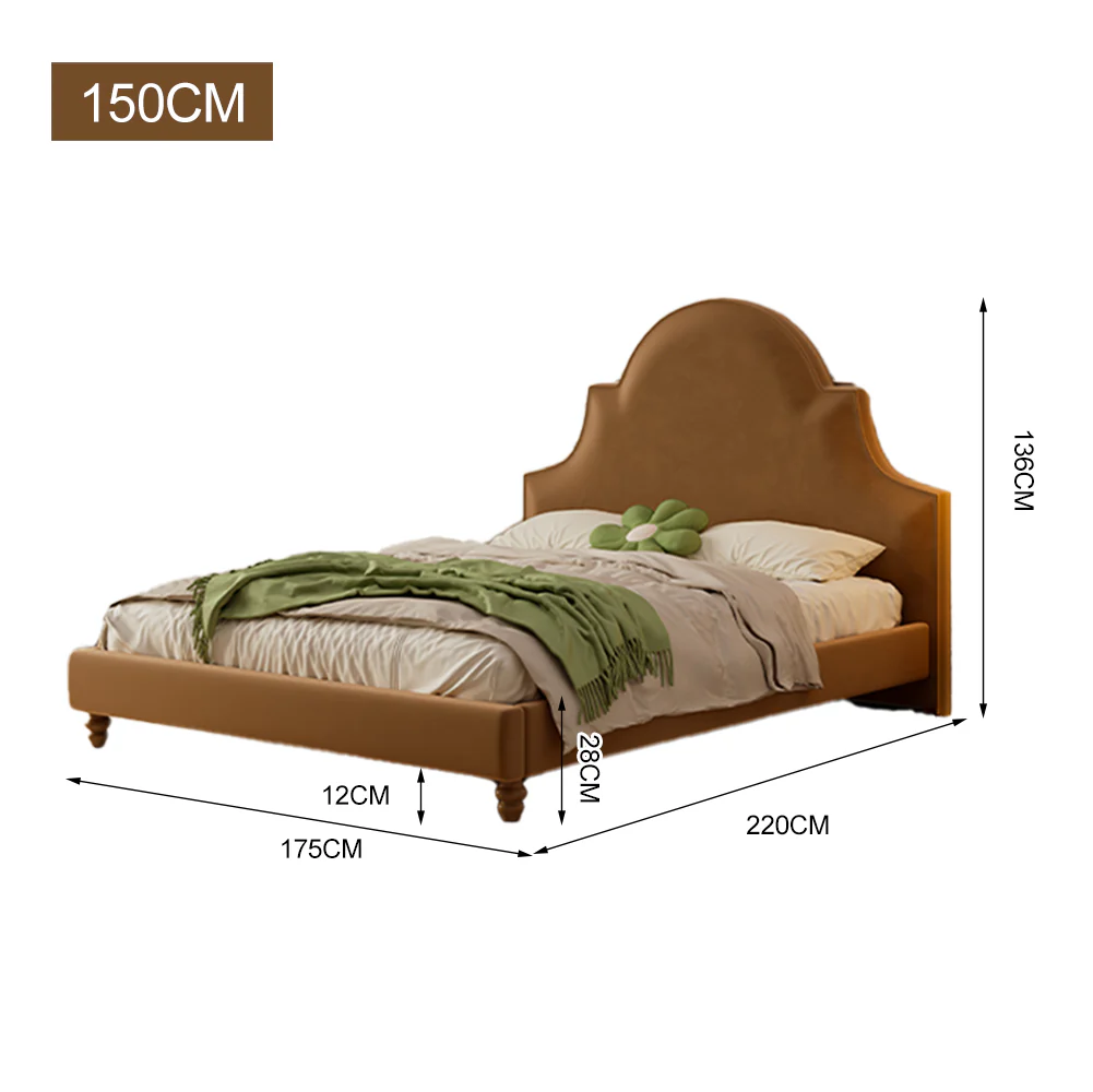 LIVARA SM1045 150/180cm Length Baby Velvet Fabric Bed Solid Wood Frame - Coffee - Image 3