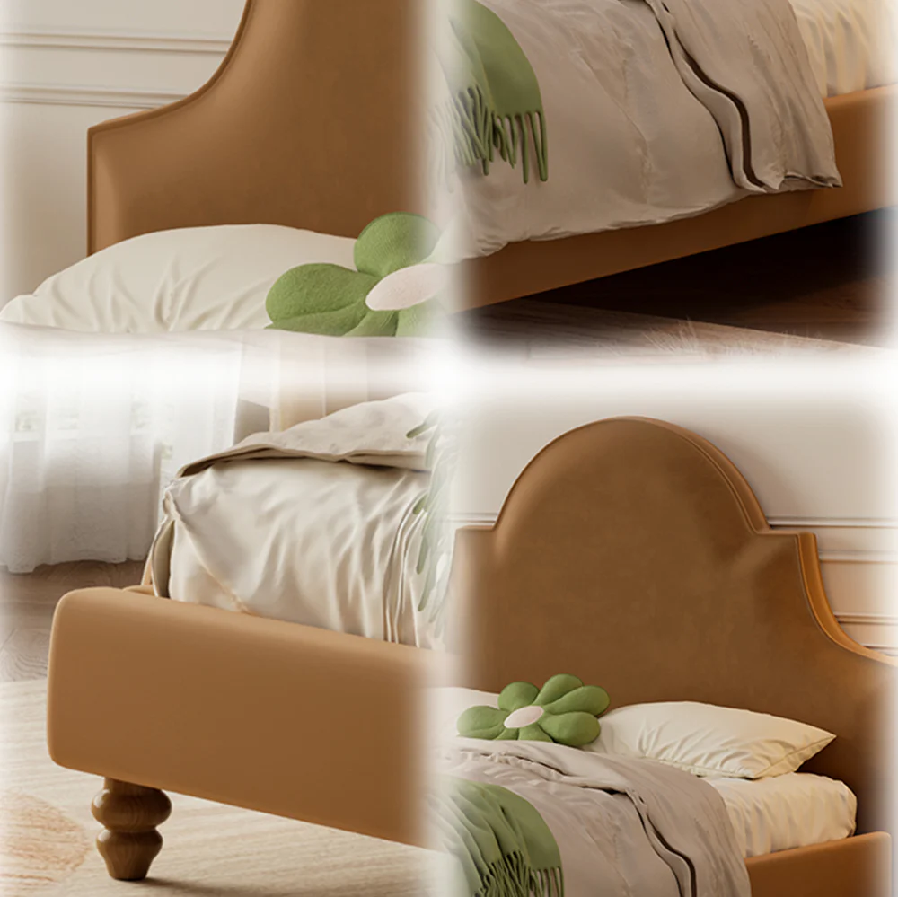 LIVARA SM1045 150/180cm Length Baby Velvet Fabric Bed Solid Wood Frame - Coffee - Image 5