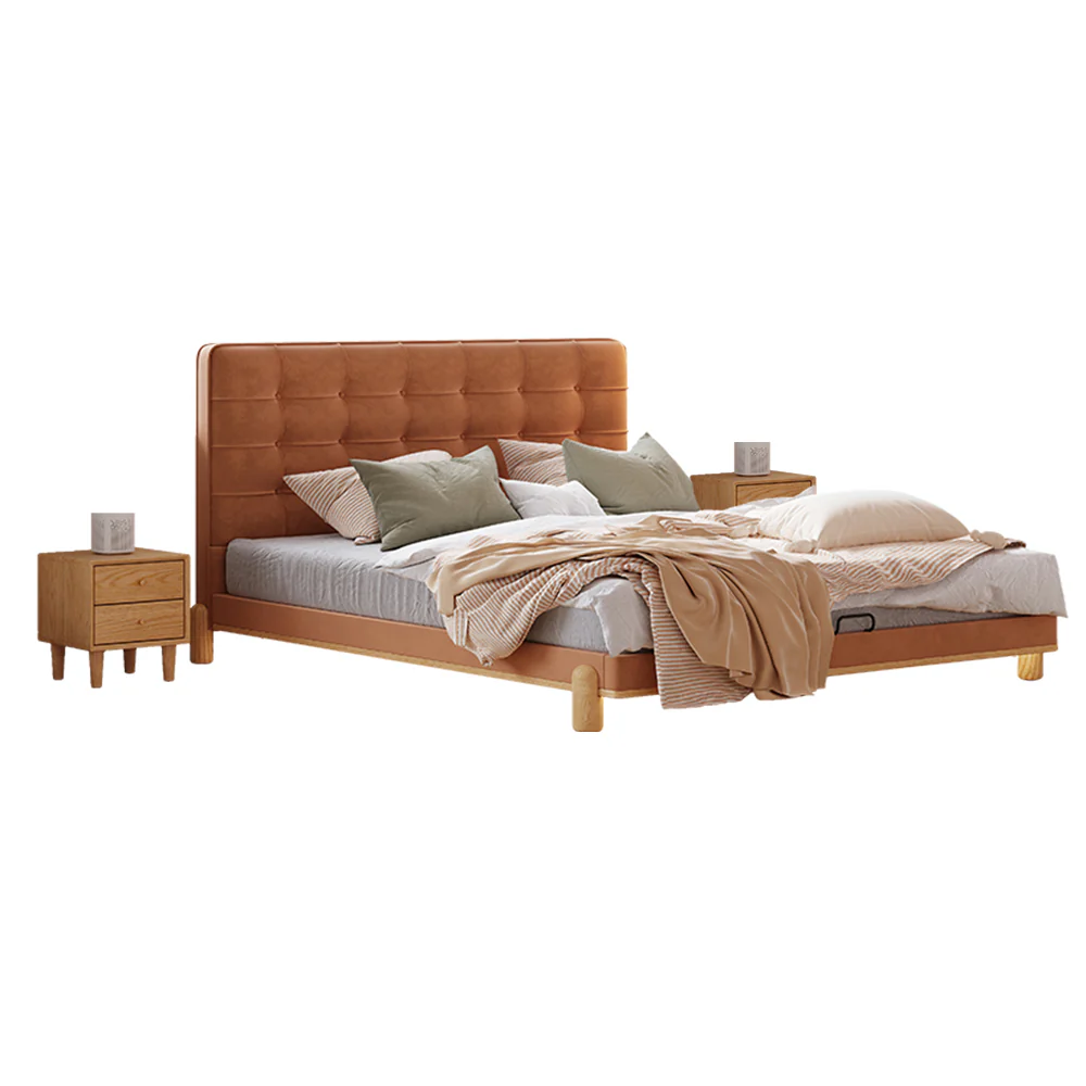 LIVARA SM1055 150/180cm Length Baby Velvet Fabric Bed With Two Bedside Tables - Brown