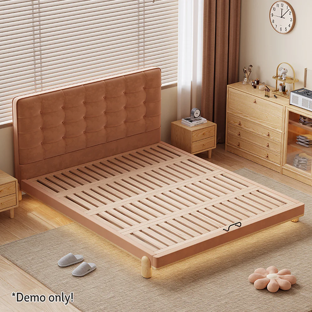 LIVARA SM1055 150/180cm Length Baby Velvet Fabric Bed With Two Bedside Tables - Brown - Image 5