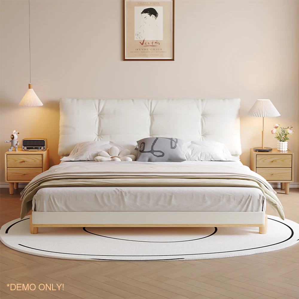 LIVARA SM1057 150/180cm Length Baby Velvet Fabric Bed With Two Bedside Tables - White - Image 4