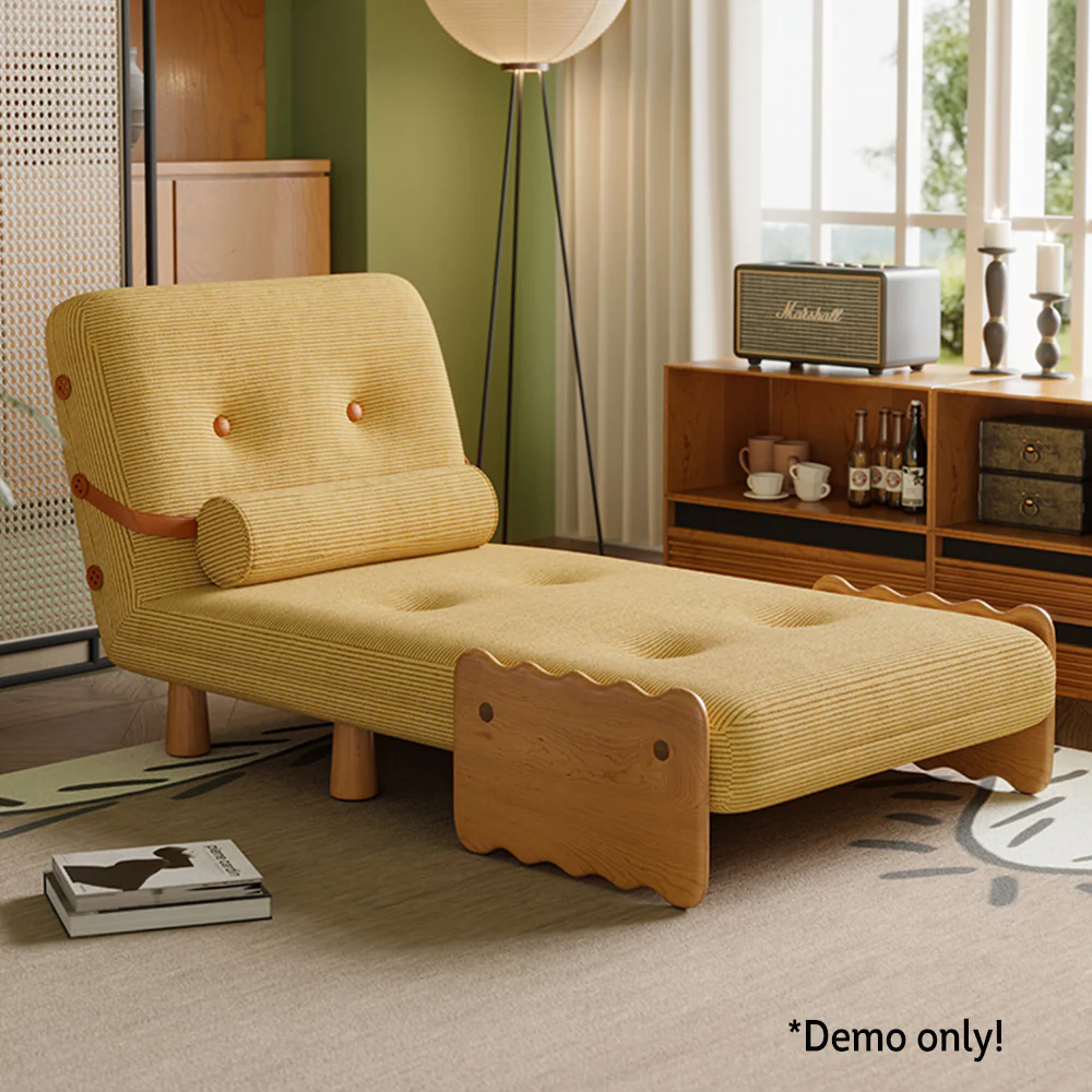 LIVARA 80cm/120cm Length Corduroy Fabric Sofa Bed Solid Wood Frame - Image 3