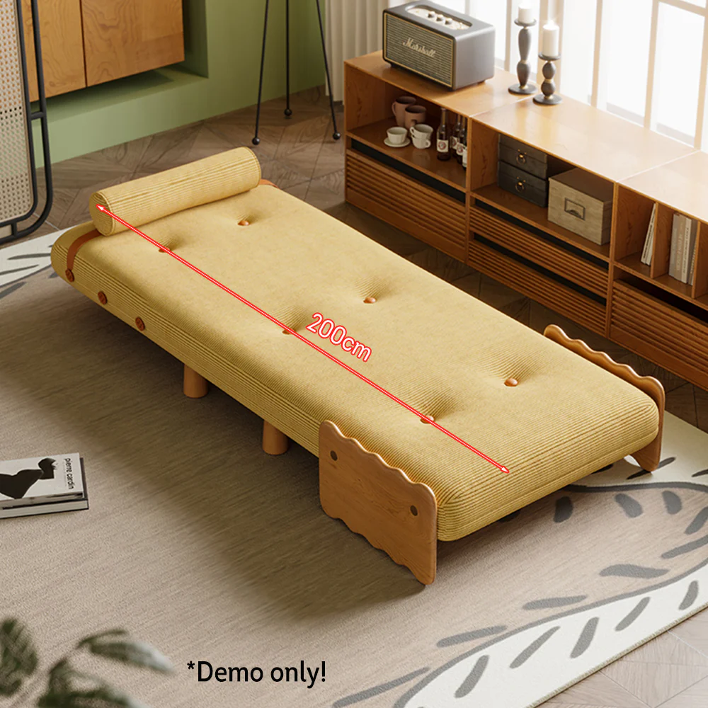 LIVARA 80cm/120cm Length Corduroy Fabric Sofa Bed Solid Wood Frame - Image 4