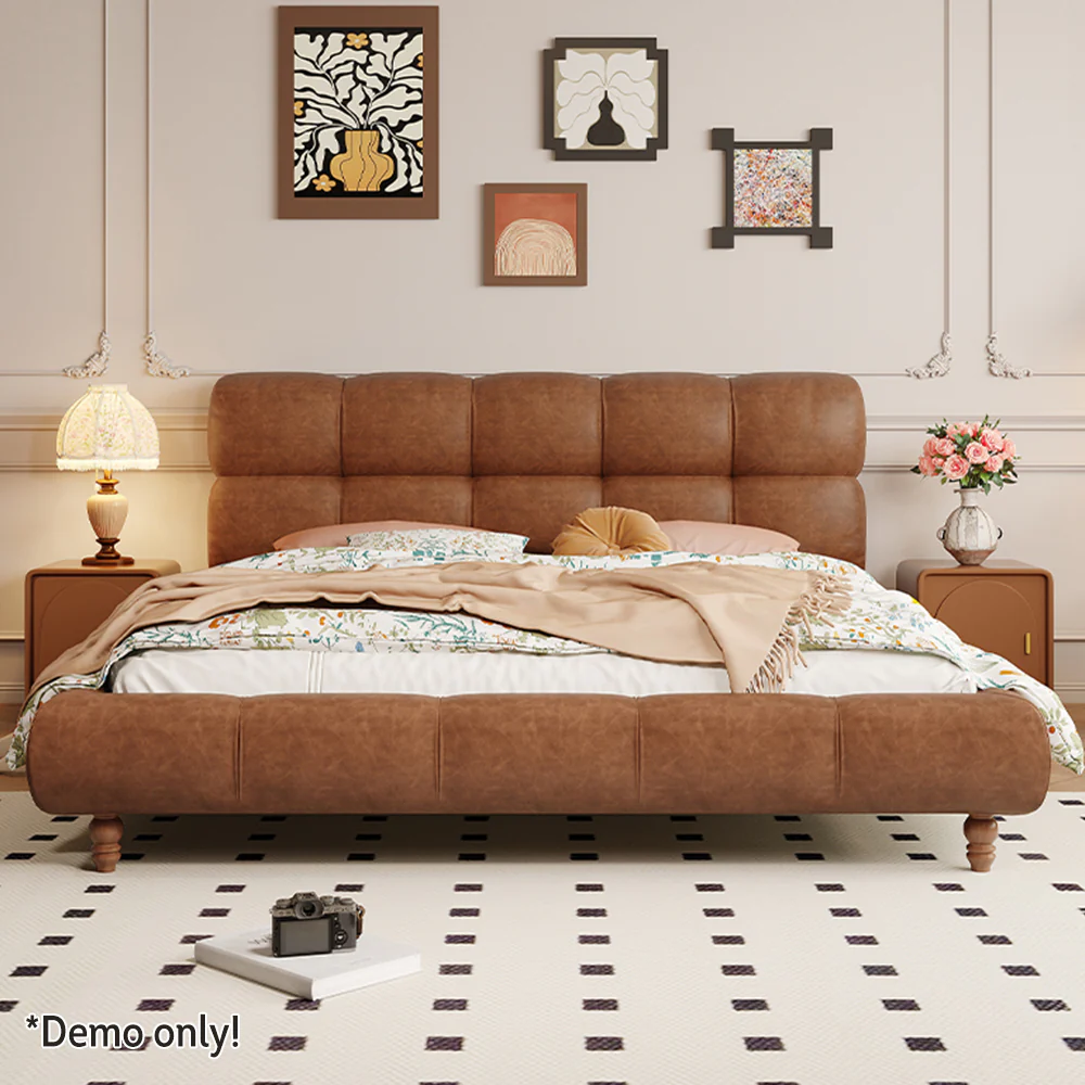LIVARA Model-1063 150cm/180cm Waxed Leather Fabric Bed Solid Wood Frame - Image 4