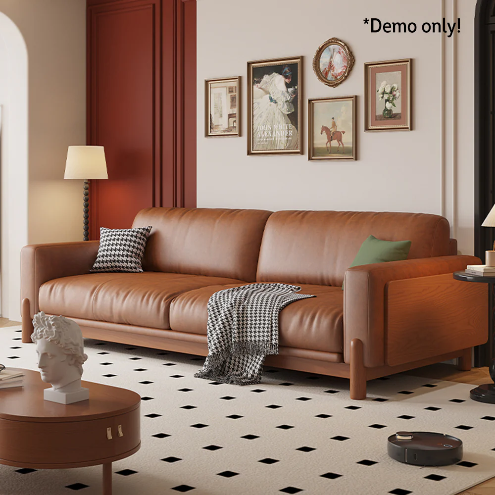 LIVARA 180cm/210cm/240cm/280cm Length Oil Waxed Leather Fabric Sofa Solid Wood Frame - Image 6