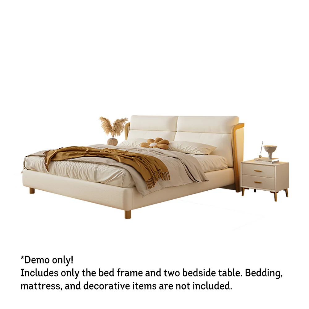 LIVARA SM803 150/180cm Cat Claw Leather Fabric Bed With Two Bedside Tables - Beige - Image 5