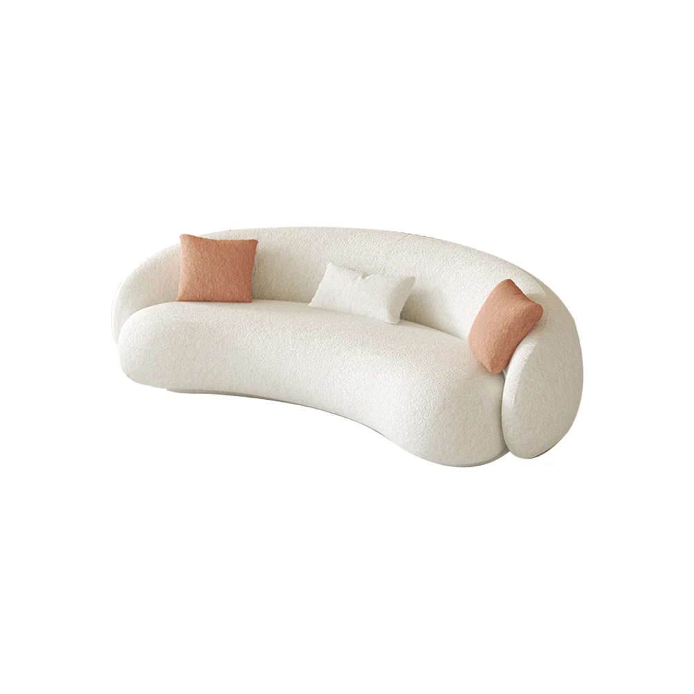 LIVARA SM908 260cm Length Lamb Fleece Fabric Sofa Solid Wood Frame - White