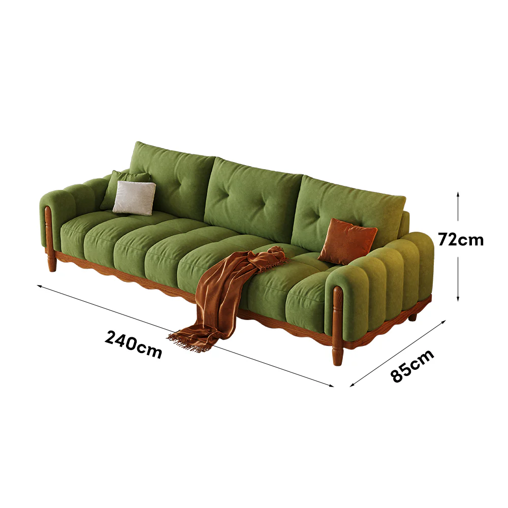 LIVARA 908 Vintage Style Velvet Sofa 180-280cm With Throw Pillows - Image 9