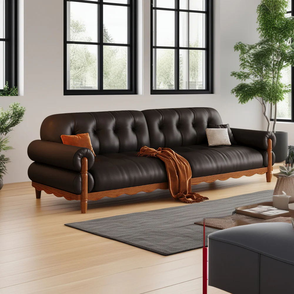 LIVARA 918 Vintage Style Oil Wax Leather Sofa 180-280cm With Throw Pillows - Image 4
