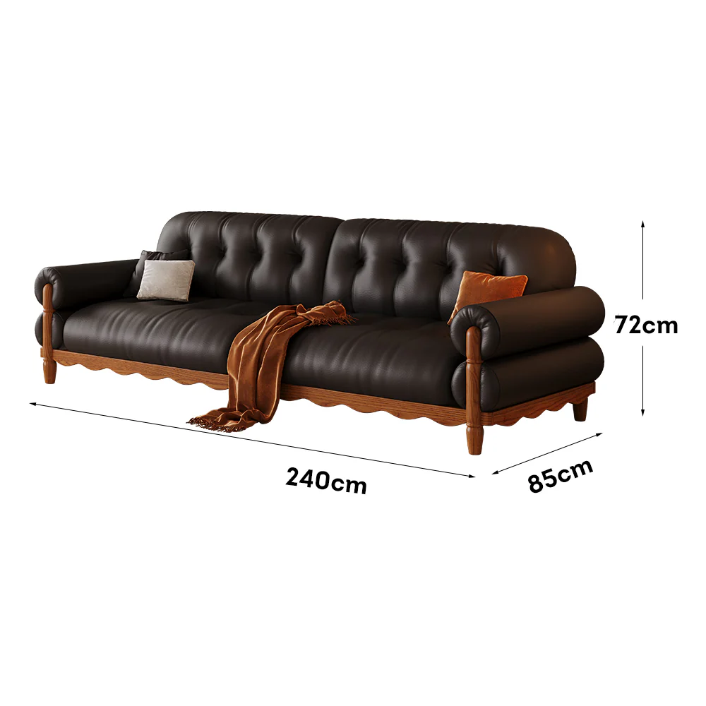 LIVARA 918 Vintage Style Oil Wax Leather Sofa 180-280cm With Throw Pillows - Image 8