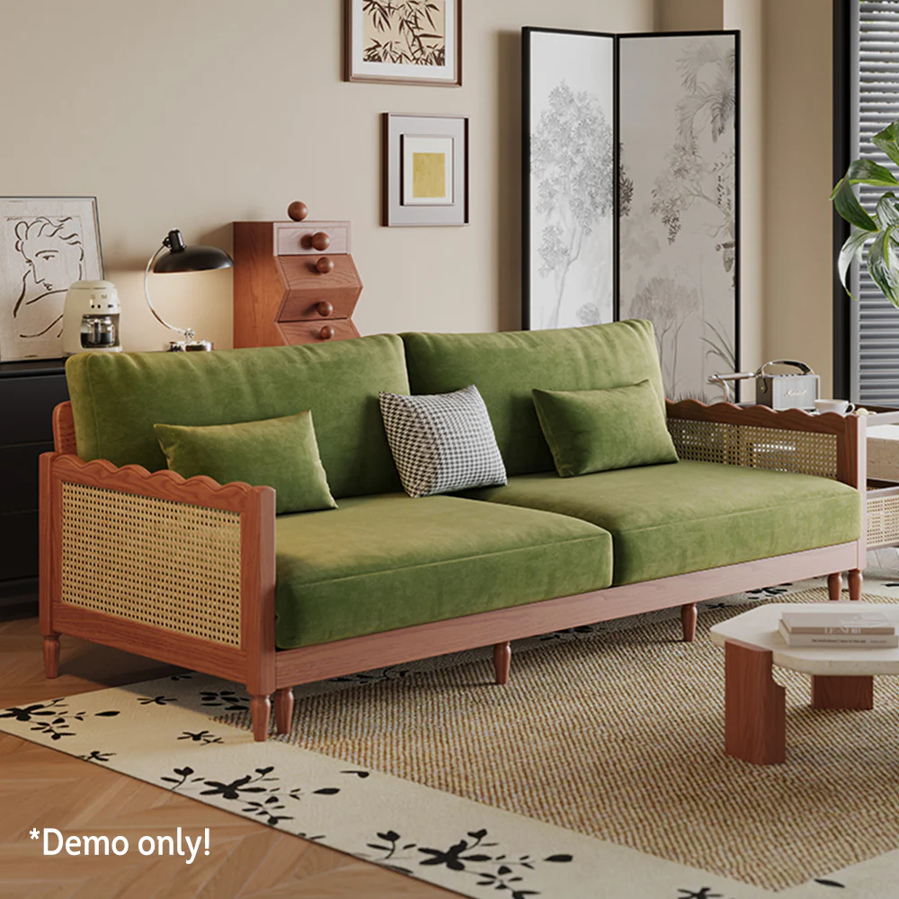 LIVARA 180cm/210cm/240cm/280cm Length Baby Velvet Fabric Sofa Bed Solid Wood Frame - Image 2