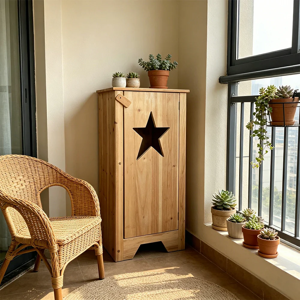 LIVARA Solid Wood Star Shape Storage Cabinet Organizer for Bedroom Living Room Kids Room - Natural Wood - Image 4