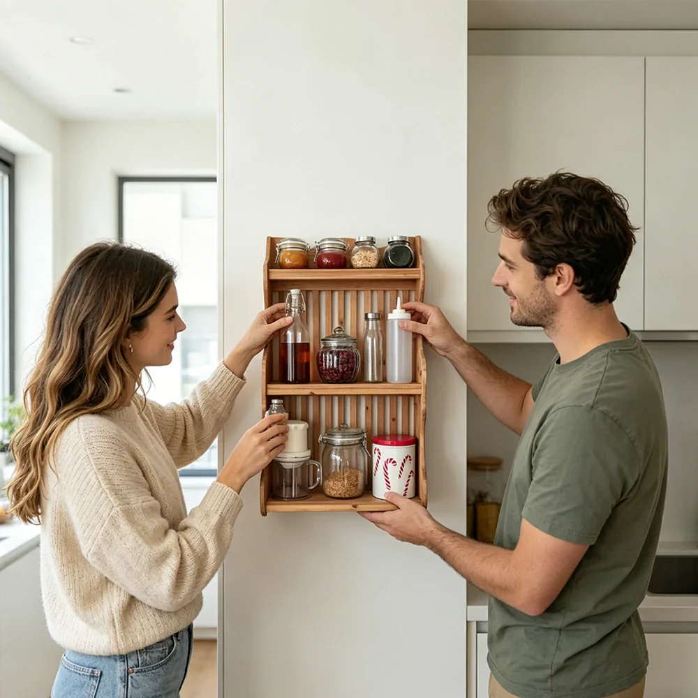 LIVARA Solid Wood Kitchen Shelf Organizer for Countertop Storage Display - Natural Wood - Image 5