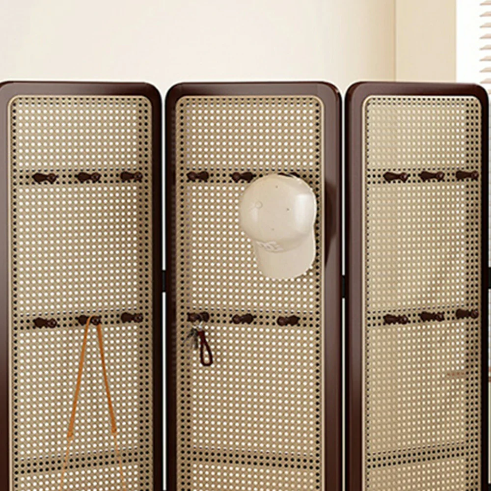 LIVARA Foldable 4-Panel Woven Rattan Bamboo Room Divider with Hooks High Model - Image 3
