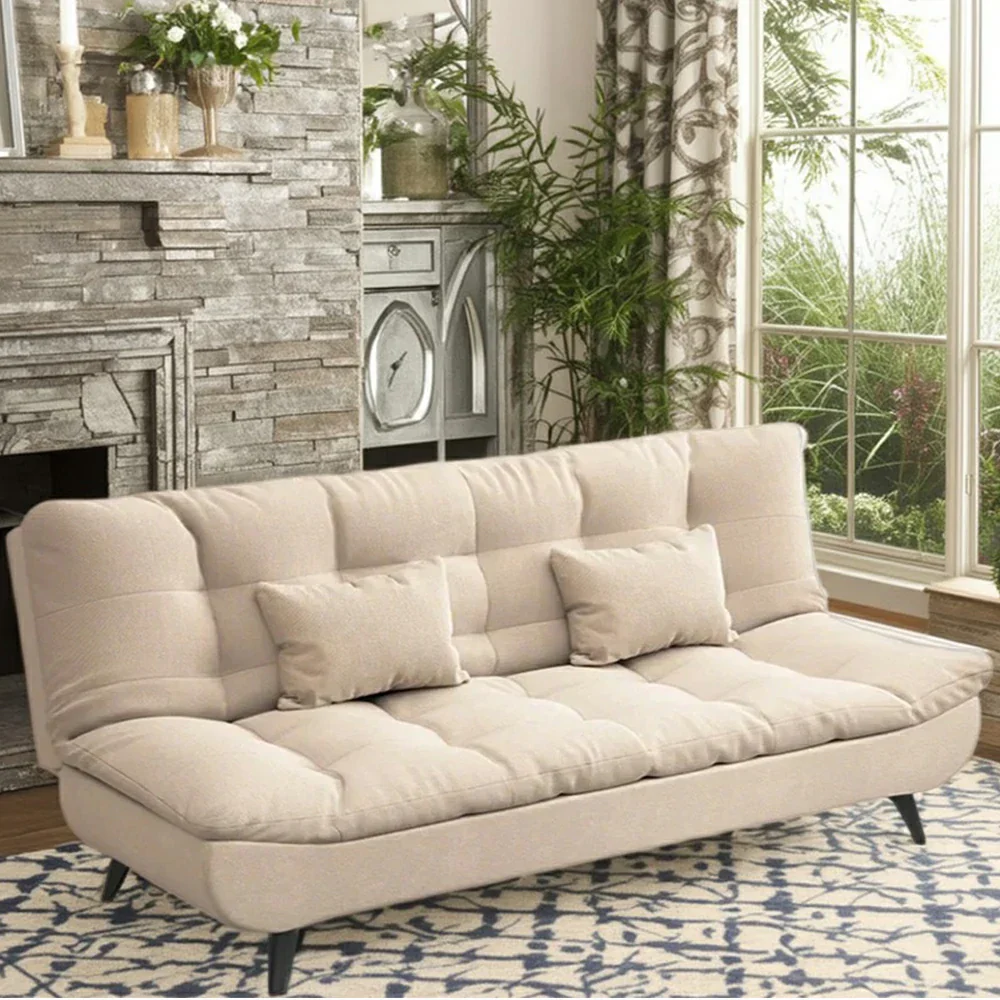 LIVARA 120/150/180/190cm Length Cotton-linen Fabric Sofa Bed - Beige - Image 12