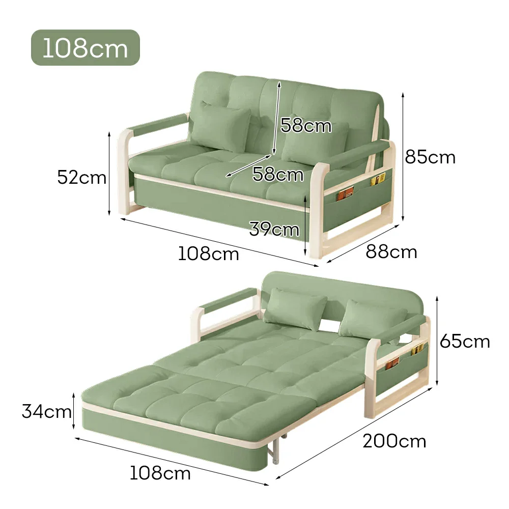 LIVARA 82/108/128/158cm Length Heavy-duty Steel Frame Sofa Bed with Built-in Storage - Green - Image 8