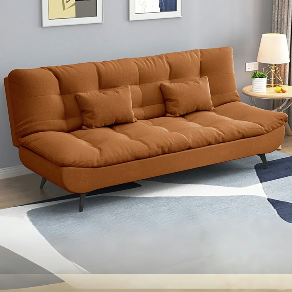 LIVARA 120/150/180/190cm Length Cotton-linen Fabric Sofa Bed - Orange - Image 2
