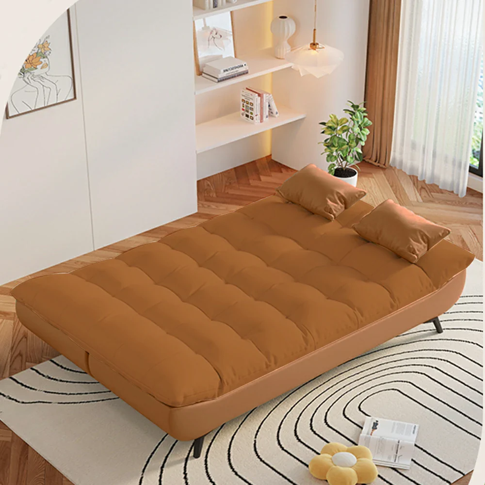 LIVARA 120/150/180/190cm Length Cotton-linen Fabric Sofa Bed - Orange - Image 3