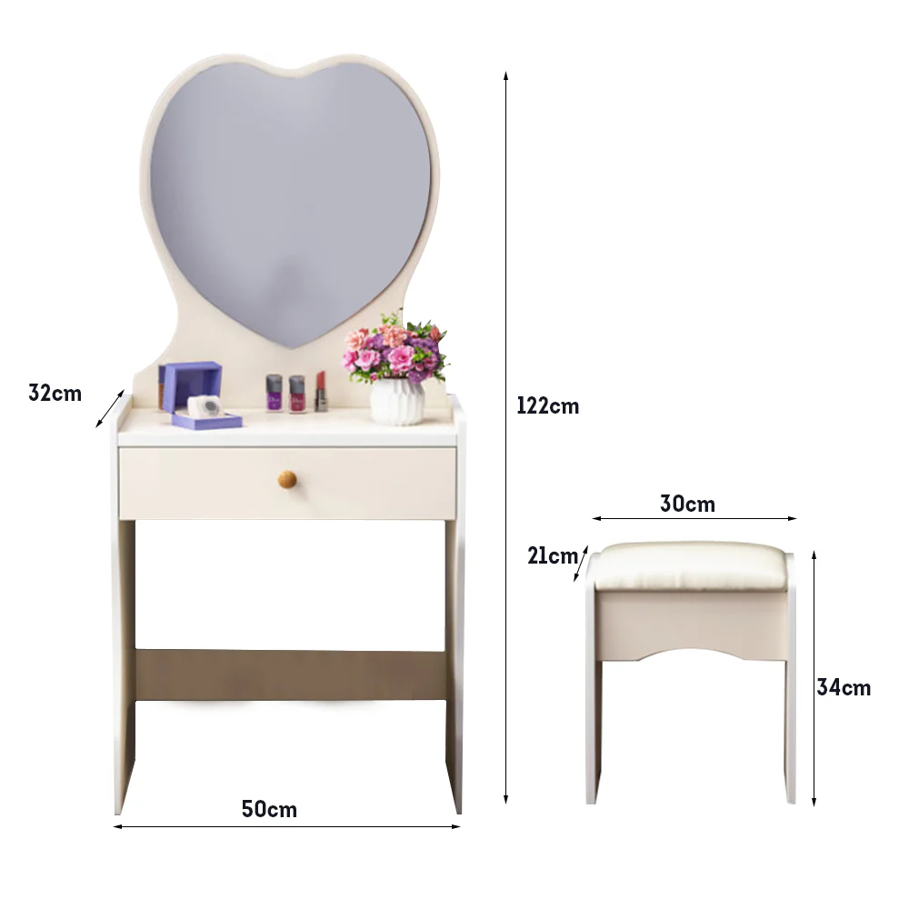 LIVARA 50CM Length Heart-shaped Mirror Dressing Table With Stool - Image 8