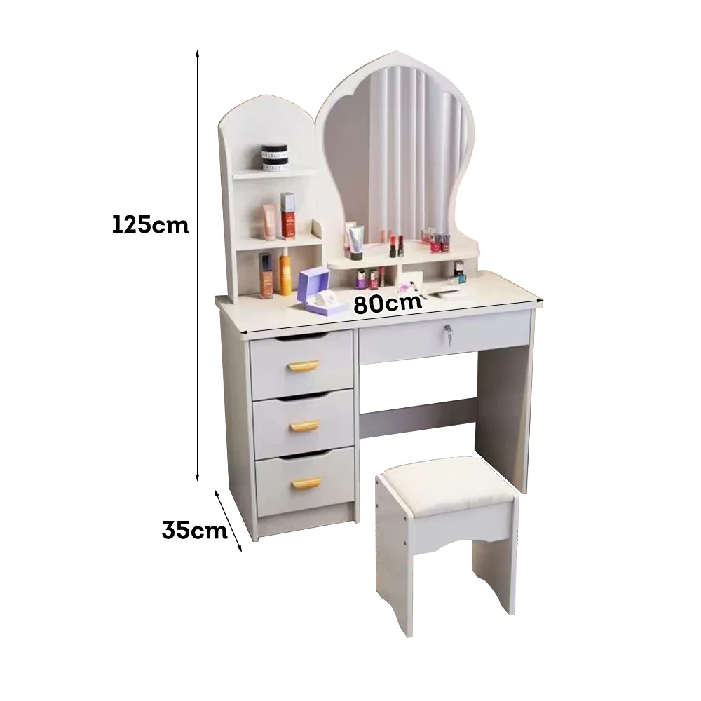 LIVARA 70-80CM Length Princess-Style Large Mirror Dressing Table With Stool - Image 26