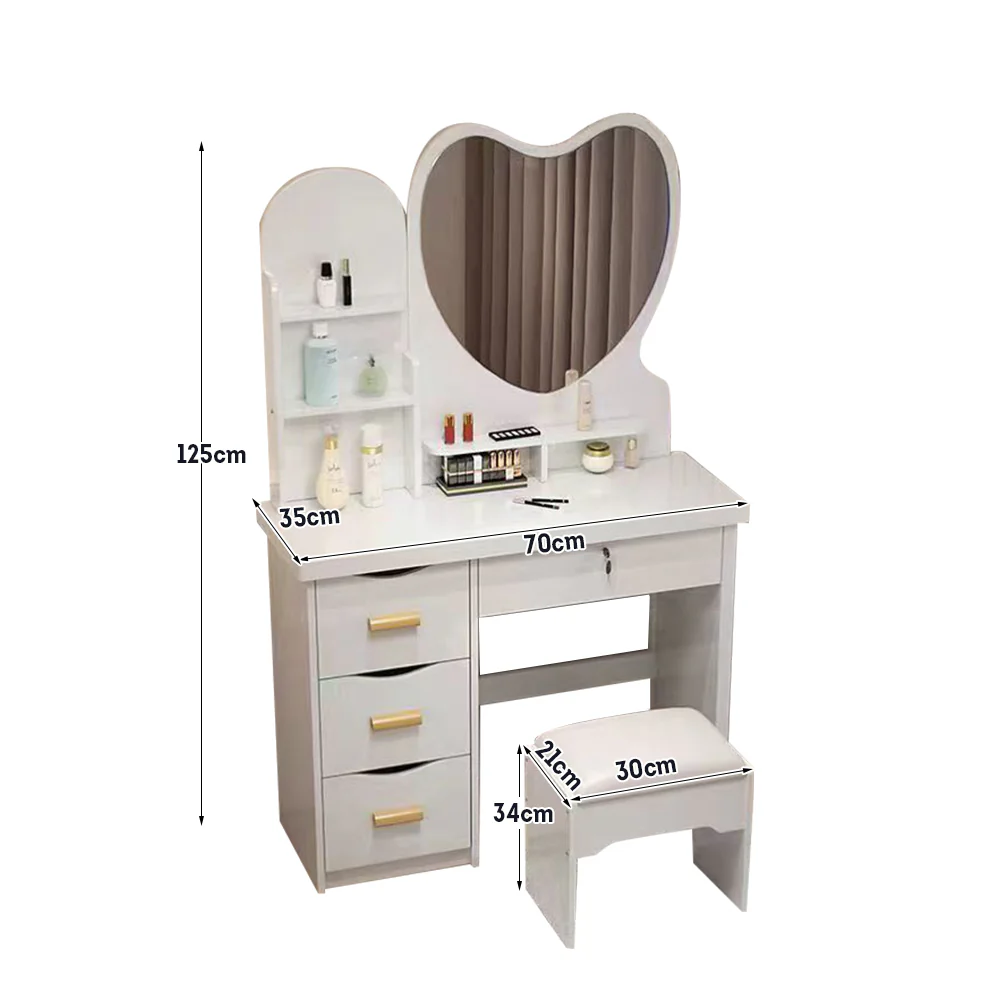 LIVARA 70/80/100CM Length Heart-shaped Mirror Dressing Table With Stool - Image 20