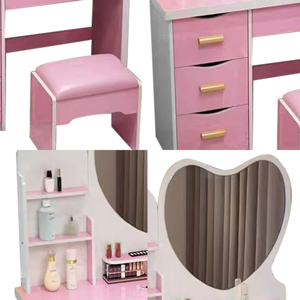LIVARA 70/80/100CM Length Heart-shaped Mirror Dressing Table With Stool - Image 28