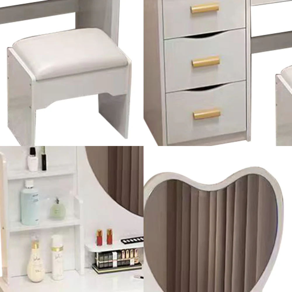 LIVARA 70/80/100CM Length Heart-shaped Mirror Dressing Table With Stool - Image 29